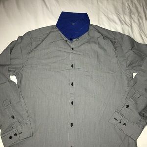 B/W checkered Shirt w/ Royal Blue Collar